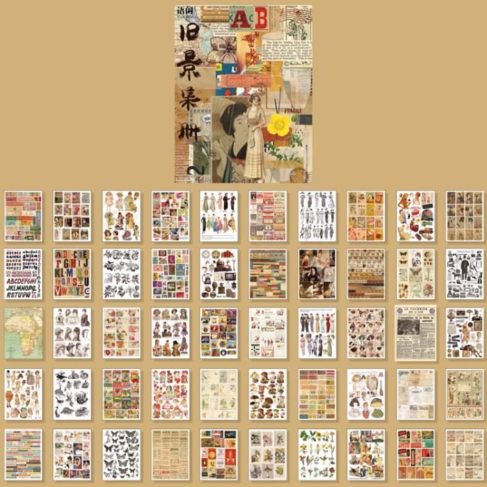 40 Feuilles D'autocollants Washi Vintage, Livre D'autocollants