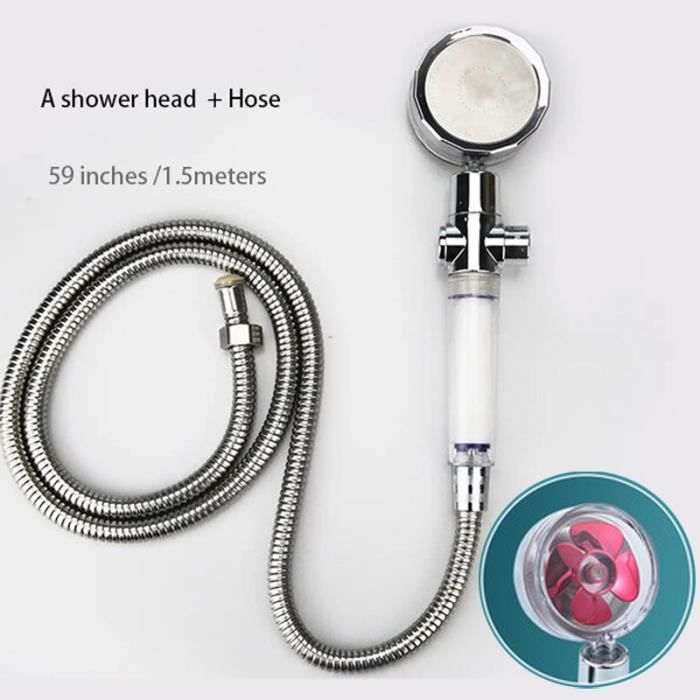 Pommeau de douche haute pression avec tuyau et support - Économie d'eau - Inox texturé - Buses