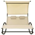 HOT Ventes Chaise longue double avec auvent Textilène Crème Meilleur choix®QEHZGI®-1