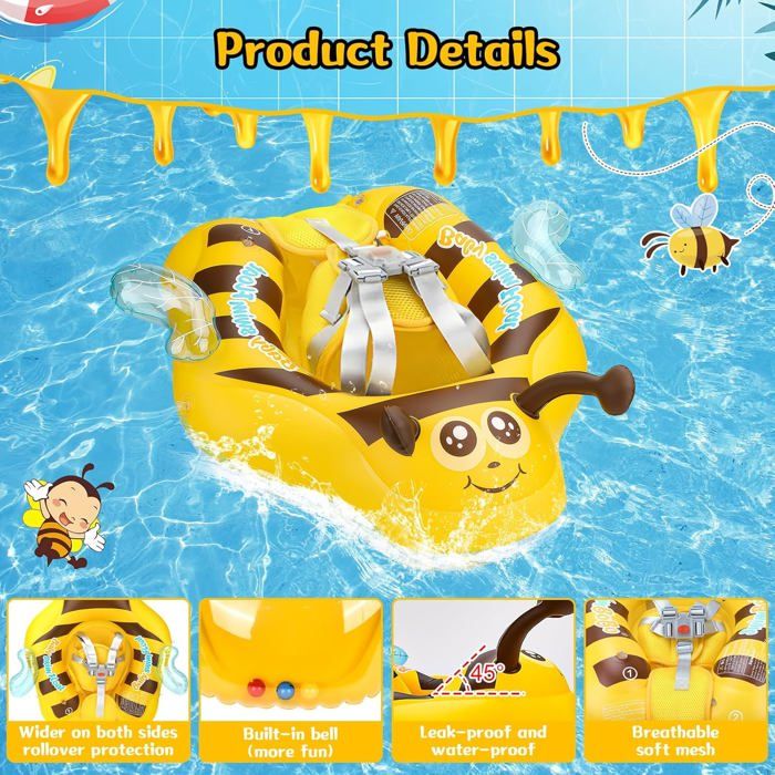 Weokeey Bouee Bebe avec Pare Soleil Bébé Bouee UPF 50+ Flotteurs Bébé Bouée Piscine Bouée