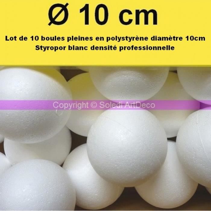 Lot de 10 boules pleines en polystyrène diamètre 10cm, Styropor
