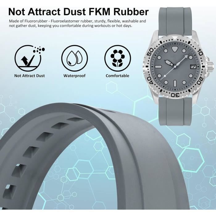 Black Wing Buckle - 22mm - Bleu - Bracelet de montre en caoutchouc de silicone doux Nature