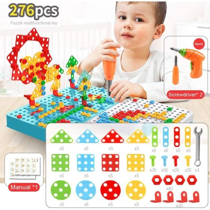 BuzzoXerex 2 En 1 Projecteur Dessin + Puzzle 3D – Jouet Montessori Avec Perceuse électronique, 24 Motifs, Dès 3-8 Ans