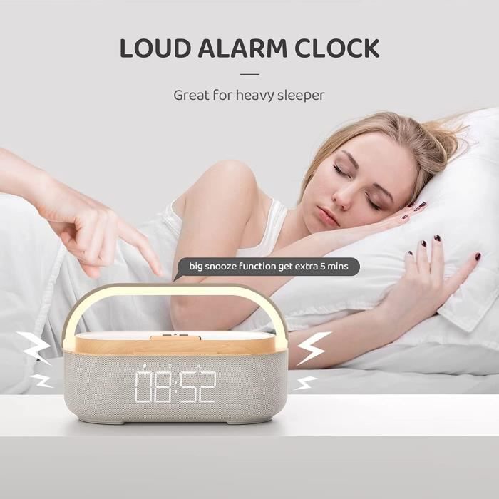 COLSUR Radio FM Réveil Matin Digital Avec Chargeur Sans Fil 15W, Bluetooth Et Lampe - Bois