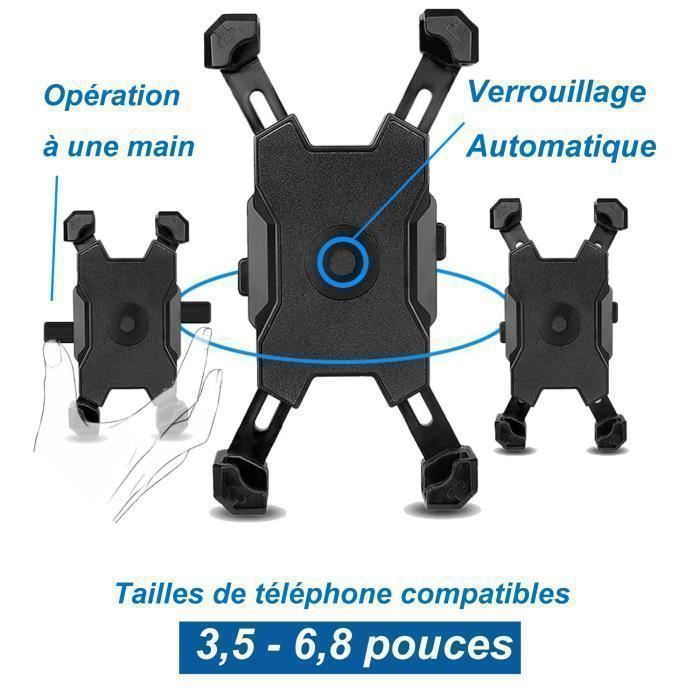 Dww-support Tlphone Vlo, Support Tlphone Moto 360 Rotation, Universel Porte  Telephone Velo Pour Trotinette Electrique, Vtt, Trottinette, Scooter, Moto