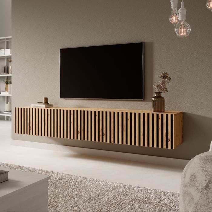 Mueble De TV Moderno Con Vetas De Madera Y Luces LED - 175x31x41 Cm, 3 Puertas, Almacenamiento Amplio