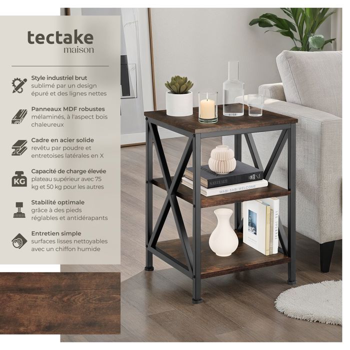 TecTake Table d'appoint Ronde Industrielle Table Basse Table de canapé