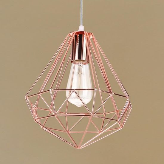Lampe Suspension Moderne 20cm iDEGU /Él/égant Lustre Suspension en M/étal Abat-jour Luminaire en Forme de Cage Or rose