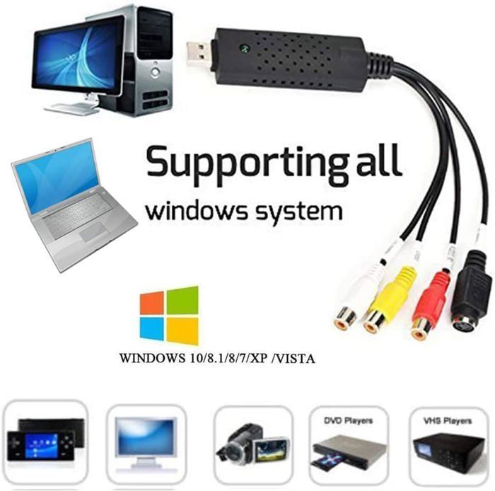 Convertisseur VHS Vers Numérique USB 2.0 - Carte Capture Vidéo Audio Magnétoscope TV