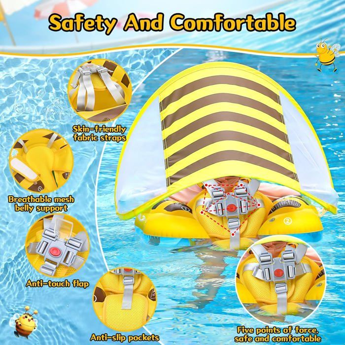 Weokeey Bouee Bebe avec Pare Soleil Bébé Bouee UPF 50+ Flotteurs Bébé Bouée Piscine Bouée