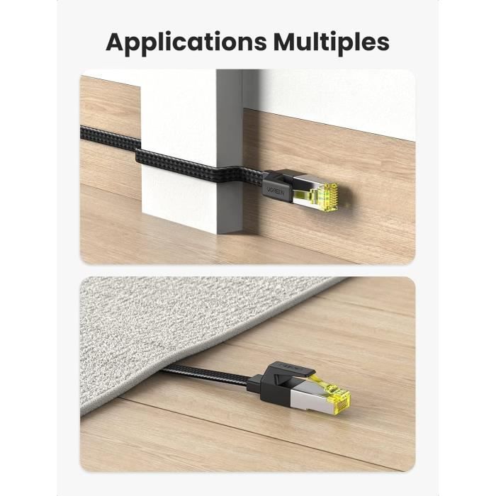 Cat 7 Plat Câble Ethernet RJ45 Câble Réseau Nylon Tressé 10Gbps 600MHz ...