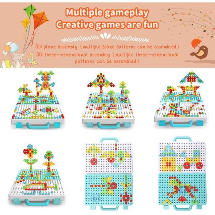 Kit Mosaique 3D Enfant 3 Ans Avec Perceuse Électronique - 205 Pièces Jeu De Construction STEM Montessori Éducatif Pour Garçon Et Fille