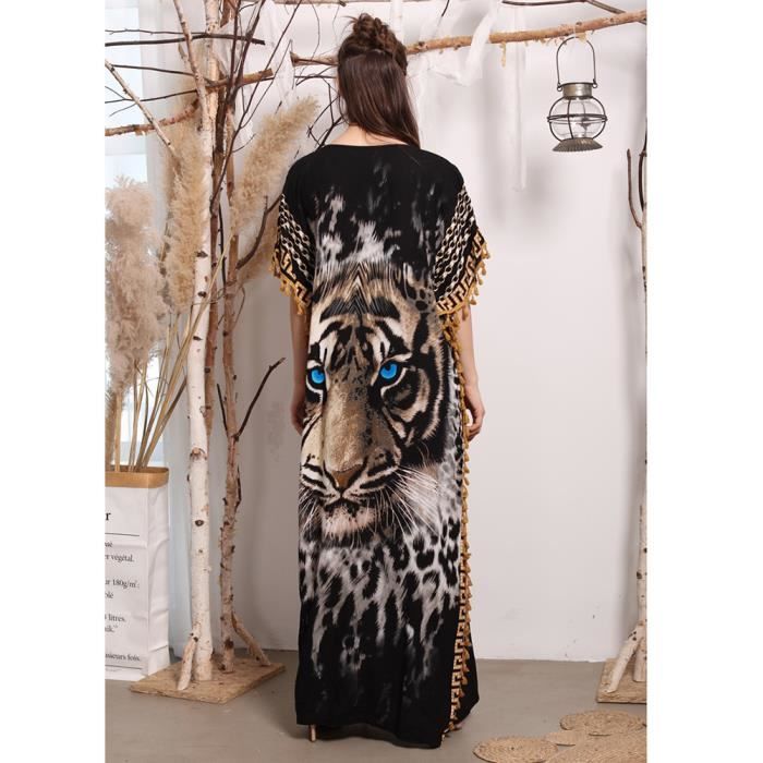 Robe Oversize Longue elegante Tigre Aigle Imprime Animal ete Vadrouille Longue Robe Ample a Manches Courtes Noir Noir Cdiscount Pret a Porter
