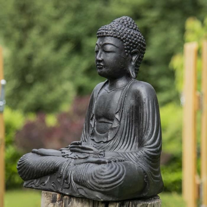 Statue bouddha assis position offrande noir 42 cm - Cdiscount Maison