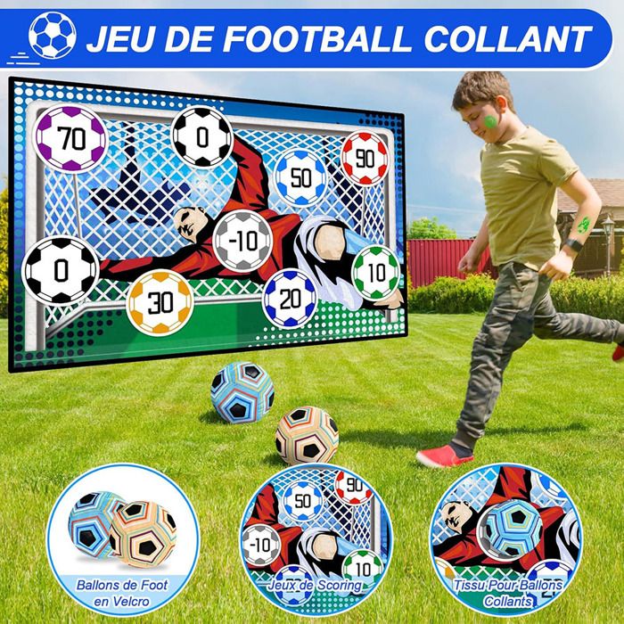 Ensemble De Football Enfant – Jeu Intérieur/Extérieur Avec 2 Balles Velcro, But Pliable 60x40 Cm, Cadeau Anniversaire Noël Pour 5-8 Ans Et Plus