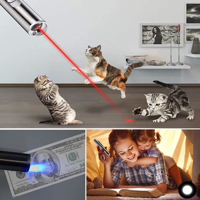 Jouet de pointeur de chat, pointeur laser de chien, laser de 7 modèles  réglables, jouet interactif de chasseur de formation de longue portée 3  modes, recharge d'USB 