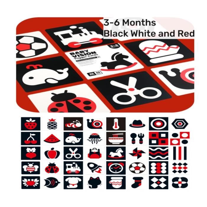 Cartes sensorielles pour bébé à contraste élevé noir et blanc - Animaux -  48 cartes - Carte flash pour bébé imprimable - Cartes sensorielles pour  bébé