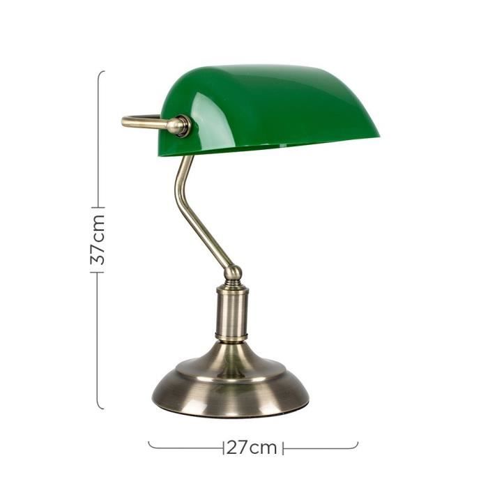 Casa Padrino lampe de bureau banquier or / vert 27 x 19 x H. 37,3 cm - Lampe  de table en laiton avec abat jour en verre - Lampe banquier