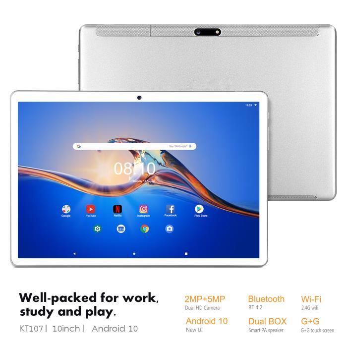 Tablettes 10 pouces Tablette Android, 64 Go de ROM et 512 Go d'extension,  double caméra 28MP, WiFi, Bluetooth, 1280x800 IPS Touch Screen Computer