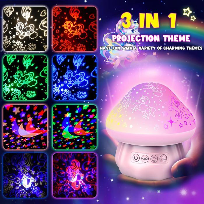 Veilleuse Projecteur Licorne Kawaii - Cadeau Bébé Fille, Télécommande, Timer, Boîte Cadeau