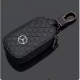 Housse de protection pour clé de voiture- Porte clés Noir en cuir véritable de voiture Étui clés pour Mercedes Benz-0