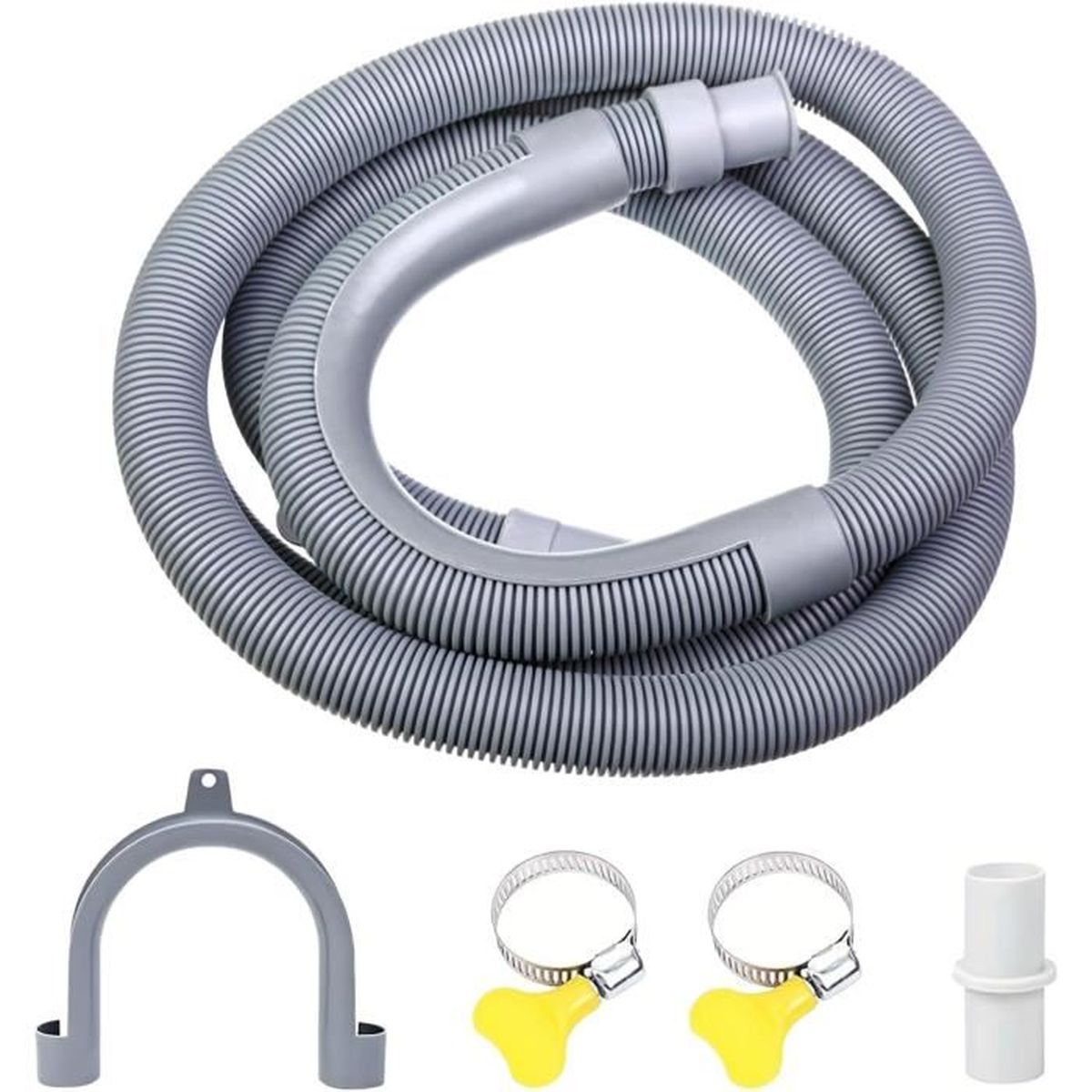 Gentpovth Tuyau Vidange Machine à Laver 1.5M X 20 Mm - Rallonge Universelle Avec Support Et Colliers De Serrage - Gris