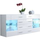 NO NAME Buffet design corps blanc mat et portes laqués avec led bleu