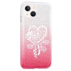 TAPERSO Coque Iphone 13 MINI paillettes rose tie dreamcatcher et coeur blanc