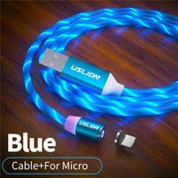 Câble téléphone,USLION — Câble Micro USB-Type-C magnétique pour recharge rapide avec LED,cordon de chargeur aimanté - Blue Micro -1m