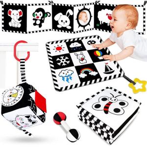 POUPON Jouets pour bébés 0-3 mois en noir et blanc à fort contraste - Jouets Montessori pour le temps sur le ventre