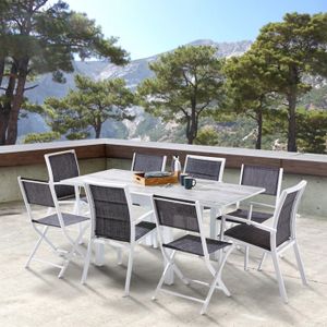 Ensemble table et chaise de jardin Ensemble table et chaises de jardin ModuloWood T 4 / 8 + F 4 + C 4 - Wilsa - Blanc - Aluminium - Design