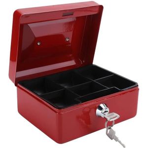 Petite caisse à monnaie avec serrure à clé 15 x 12 x 7 cm Tirelire portable en métal à double couche et 2 clés de sécurité Parrency Rouge 