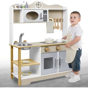 Cuisine interactive en bois enfant avec frigo évier machine à laver et  équipement jeu d'imitation CAMILA