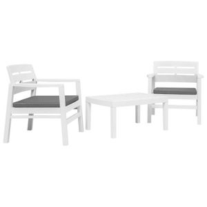 Ensemble table et chaise de jardin Pwshymi-Salon de jardin 3 pcs Plastique Blanc
