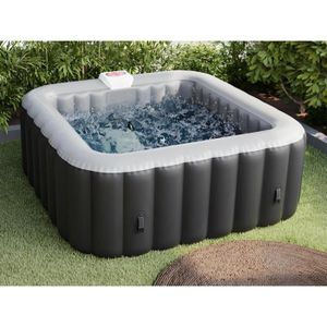 SPA COMPLET - KIT SPA Spa gonflable carré 4 places - L154 x P154 x H65 cm - 120 buses d'air - Noir et gris - B-COSY II