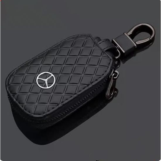 Housse de protection pour clé de voiture- Porte clés Noir en cuir véritable de voiture Étui clés pour Mercedes Benz