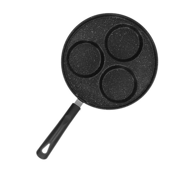 Poêle à œufs 3 Sections Antiadhésive - Pour Induction Et Gaz, Poignée Bois