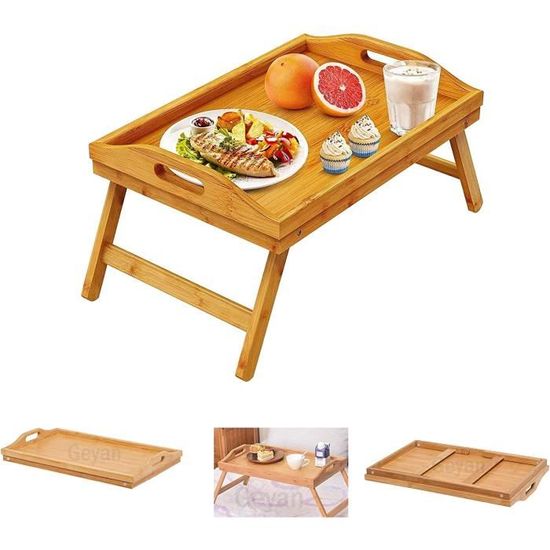 ♛Plateau de lit bambou portable petit déjeuner d'ordinateur thé table  service nourriture jambe pliante en bois-XIL❉ - Cdiscount Maison