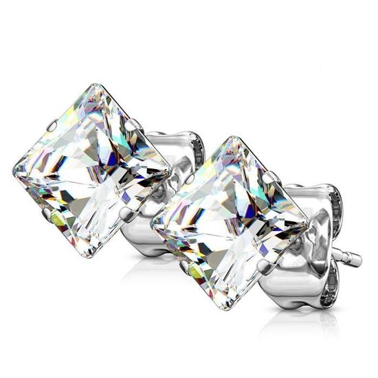 PAIRE BOUCLES D'OREILLES HOMME ACIER HAUTE QUALITE PIERRE