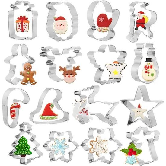Emporte-pièces Métal Noël 3 Pièces - Formes Sapin Et Bonhomme Pain D'épice, Acier Inoxydable