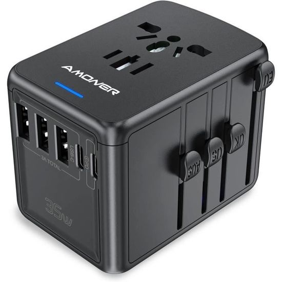 Adaptateur de voyage universel - AIMIUVEI - PD25W - 2 USB-C 25W - 2 USB-A 18W - Compatible 180