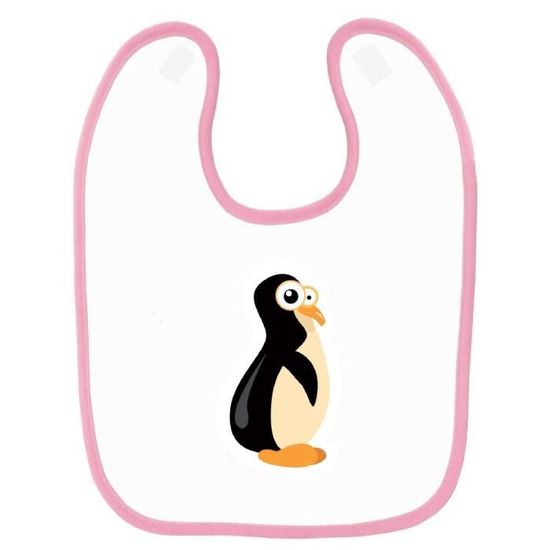 Bavoir bébé - MYGOODPRICE - Pingouin rose - Fermeture velcro - Taille 30 x 35cm - 55% Polyester, 45% coton