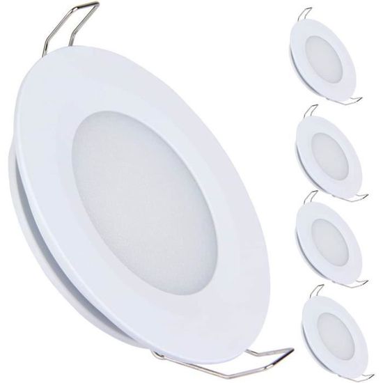 Lot De 4 Spots LED Encastrables 12V Extra Plat Dimmable - Blanc Chaud 3200K Pour Camping-Car, Bateau, Meuble, Van