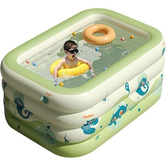 Piscine Gonflable Enfant Rectangulaire 108 X 80 X 28 Cm – 2 Anneaux, Pour Intérieur Et Extérieur