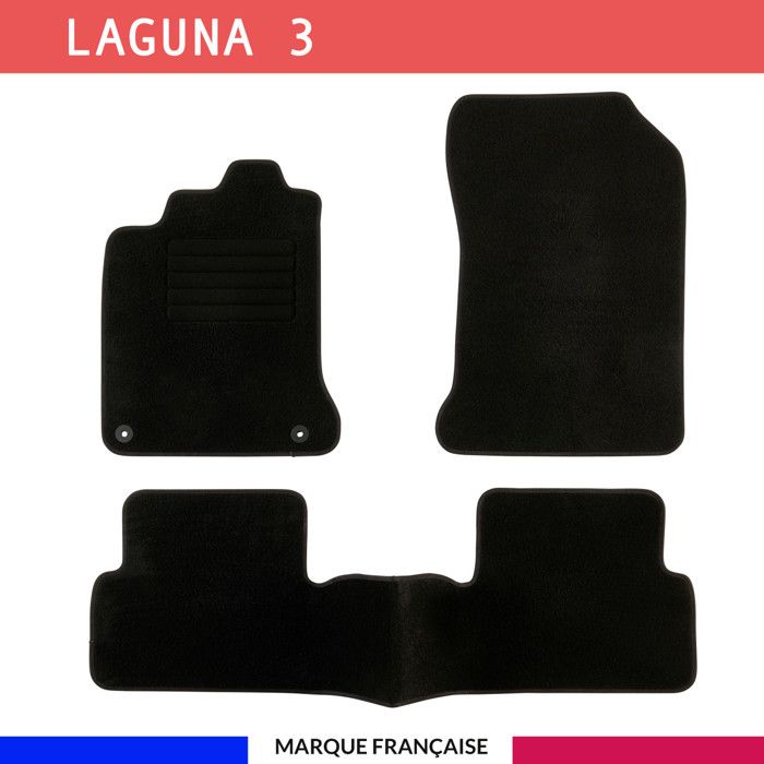 Tapis de voiture - Sur Mesure pour LAGUNA 3 (2007 - 2015) - 3 pièces - Tapis de sol antidérapant pour automobile