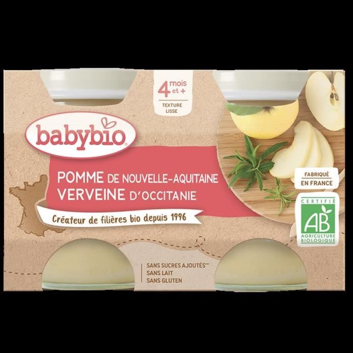 Babybio - Petit Pot Bébé Pomme Verveine - Bio - 2x130g - Dès 4 mois