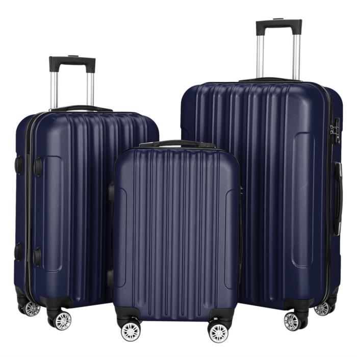 Set de 3 Valises Portable-Serrure à Combinaison-4 Roues-Bleu Foncé(20,24,28 in)