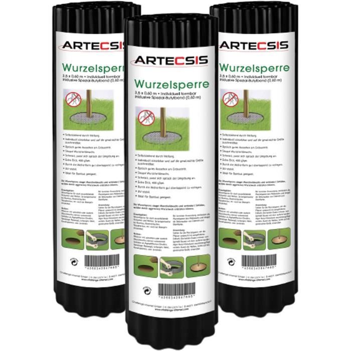 Lot de 3x Barrière anti-rhizome ARTECSIS Anti-Bambou - Stop racines ondulés Polyethylène Haute densité Noir - 3,5M x 60Cm (lxH)
