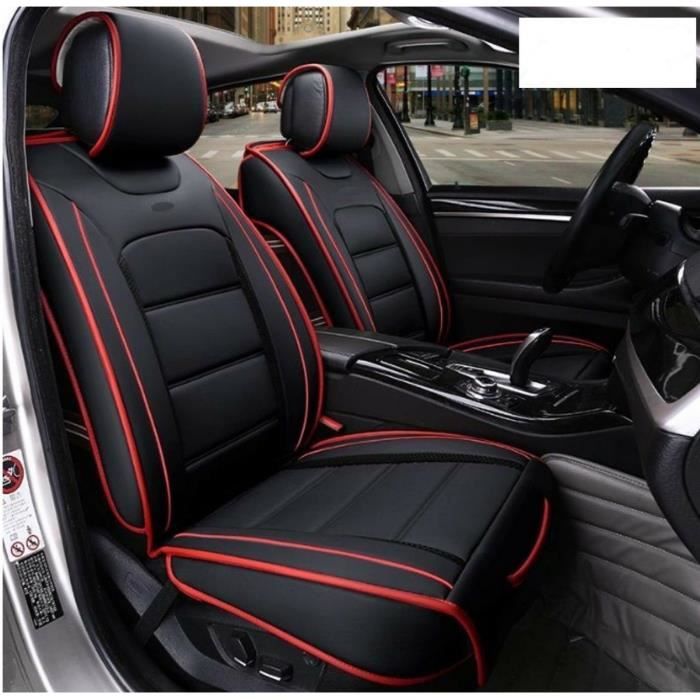 Housses De Siège Avant 1+1 Voiture Universelles Grand Confort Auto En Simili Cuir Noir Accent Rouge