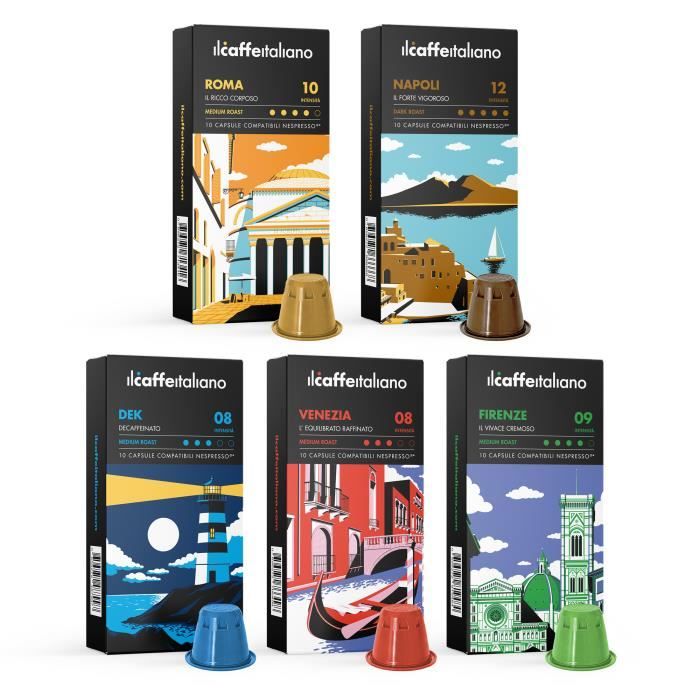 120 Capsules de café compatibles Nespresso - Kit de dégustation Tour d' Italia - Il Caffè Italiano
